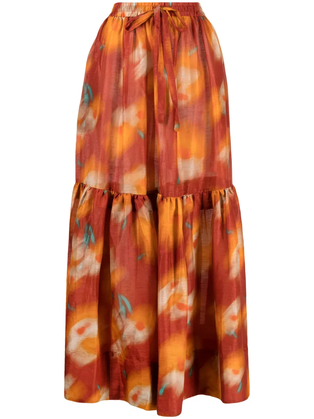 Lee Mathews abstract-print linen-silk skirt