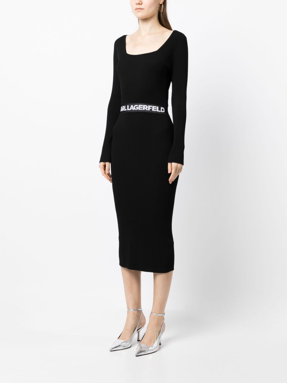 Shop Karl Lagerfeld Logo-print Knitted Dress In Black