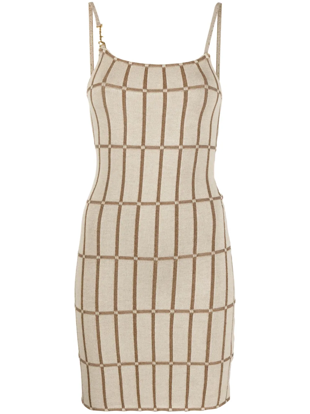 Jacquemus Malha Embellished Jacquard-knit Mini Dress In Beige