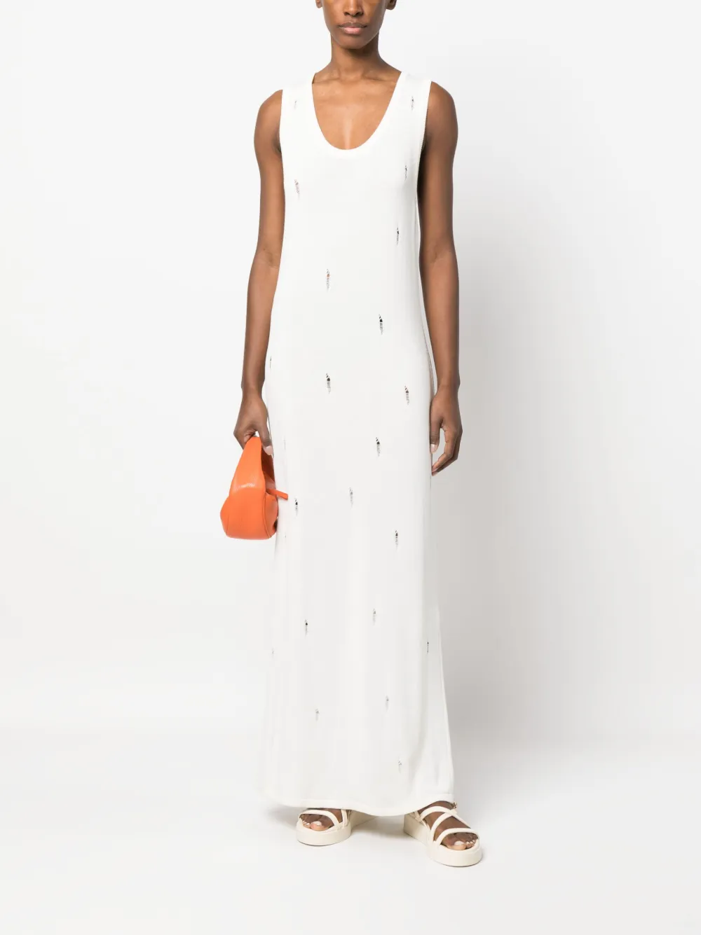 BARROW distressed knitted maxi dress - Wit