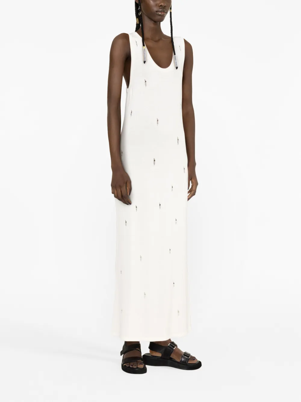 Barrow Distressed Knitted Maxi Dress In White