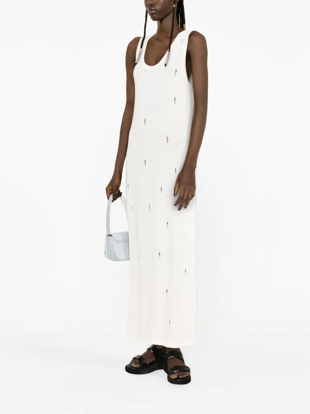 Barrow Distressed Knitted Maxi Dress In White