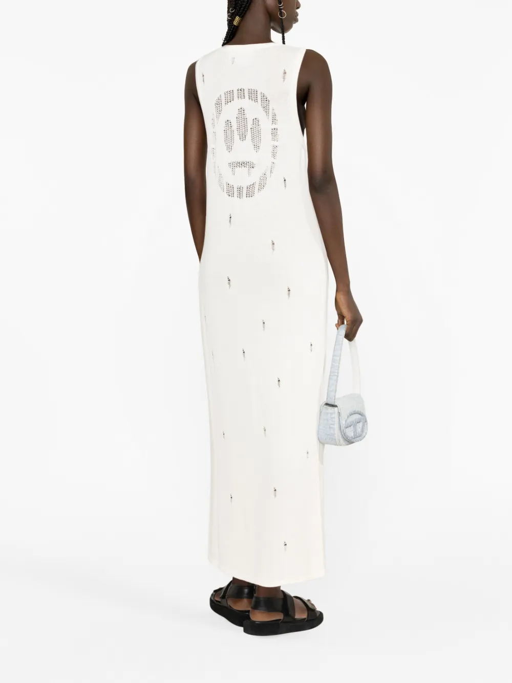 Barrow Distressed Knitted Maxi Dress In White