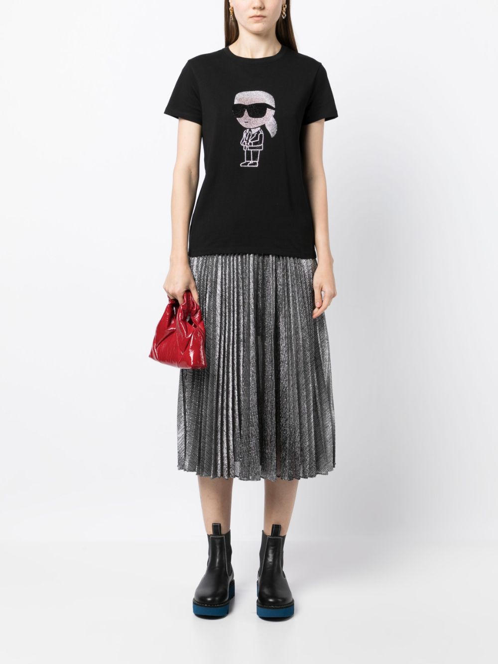 Shop Karl Lagerfeld Ikonik Rhinestone-embellished T-shirt In Black