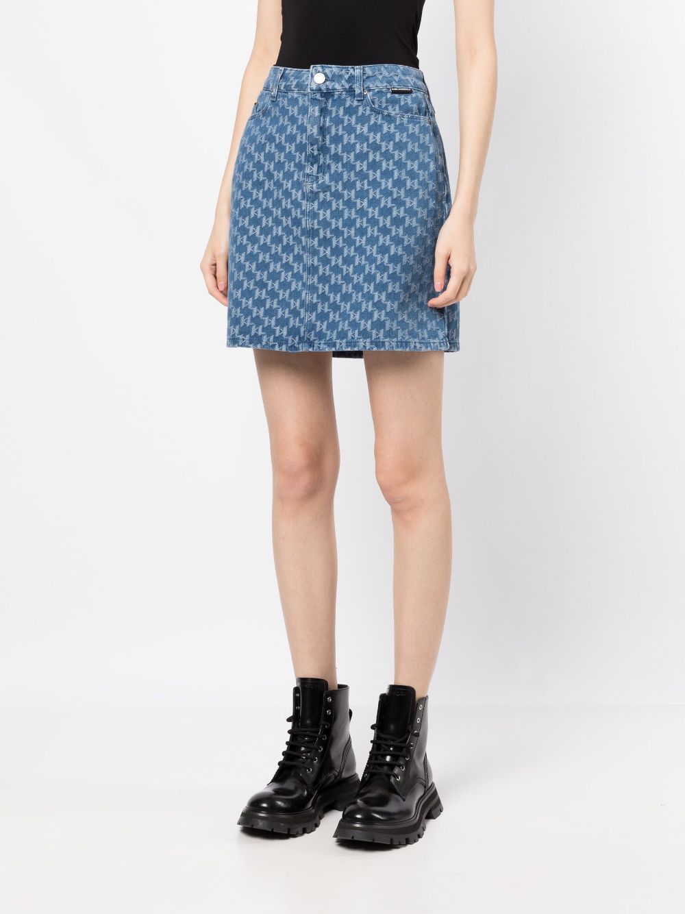 Shop Karl Lagerfeld Monogram-pattern Denim Skirt In Blue