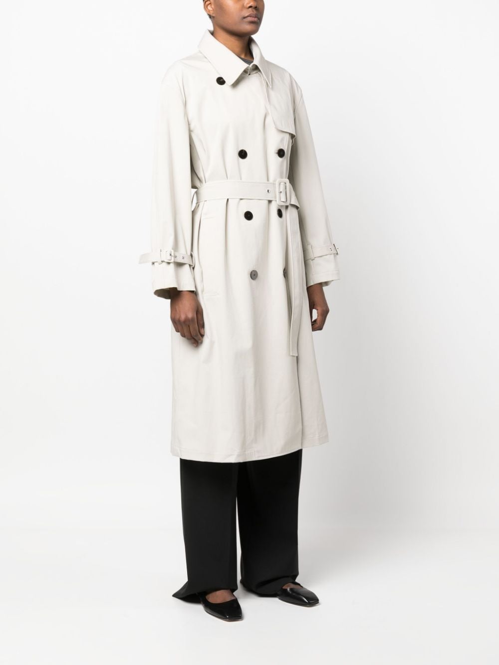 Theory Double-Breasted Belted Trench Coat - Grey