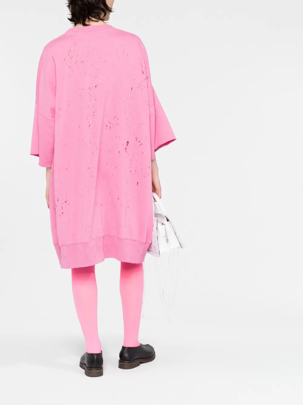 Shop Mm6 Maison Margiela Distressed Sweatshirt Dress In Pink