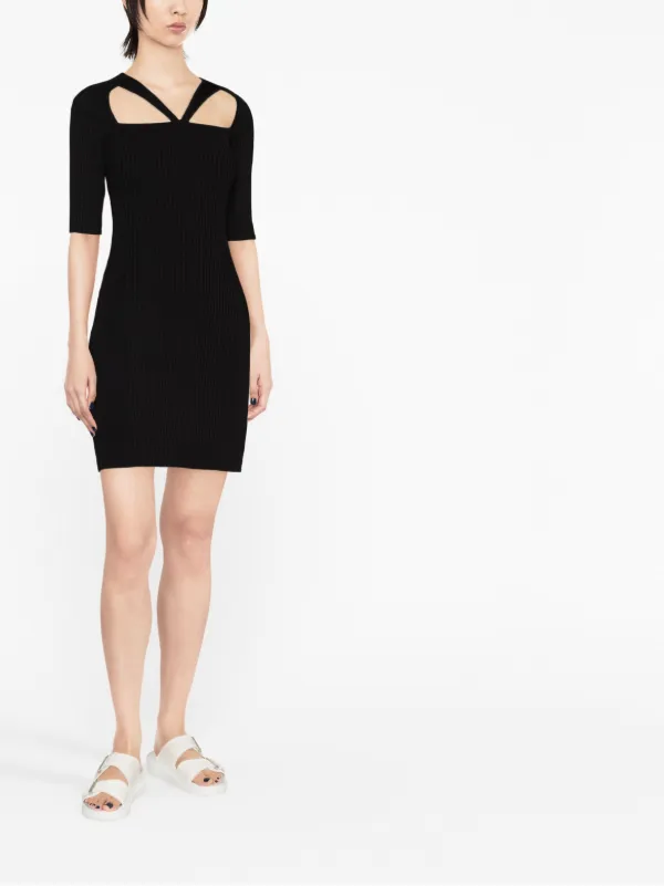 Ganni Black Cut-Out Ribbed Dress Black - Xs