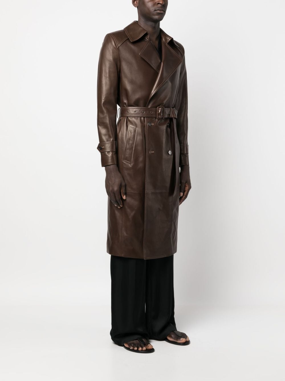 Shop Saint Laurent Polished-finish Double-breasted Coat In Braun