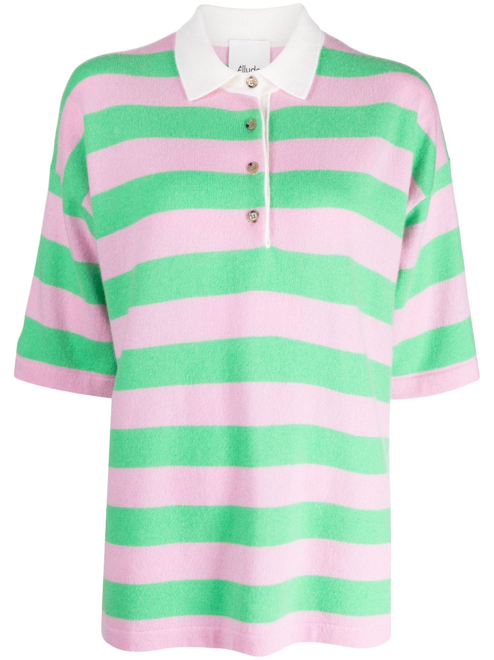 Allude Striped Wool And Cashmere-blend Polo Jumper In Pink
