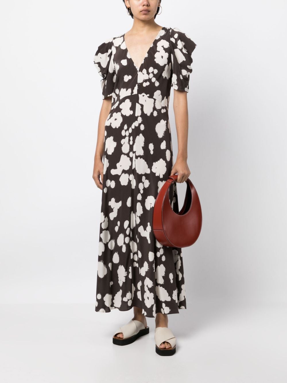 Lee Mathews paint-splatter print silk dress - Bruin