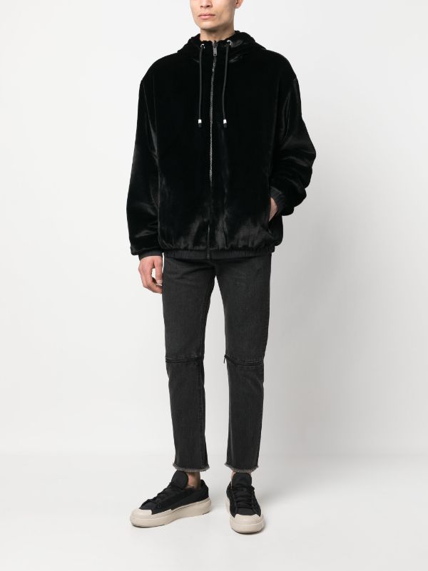 Mens black fur online hoodie