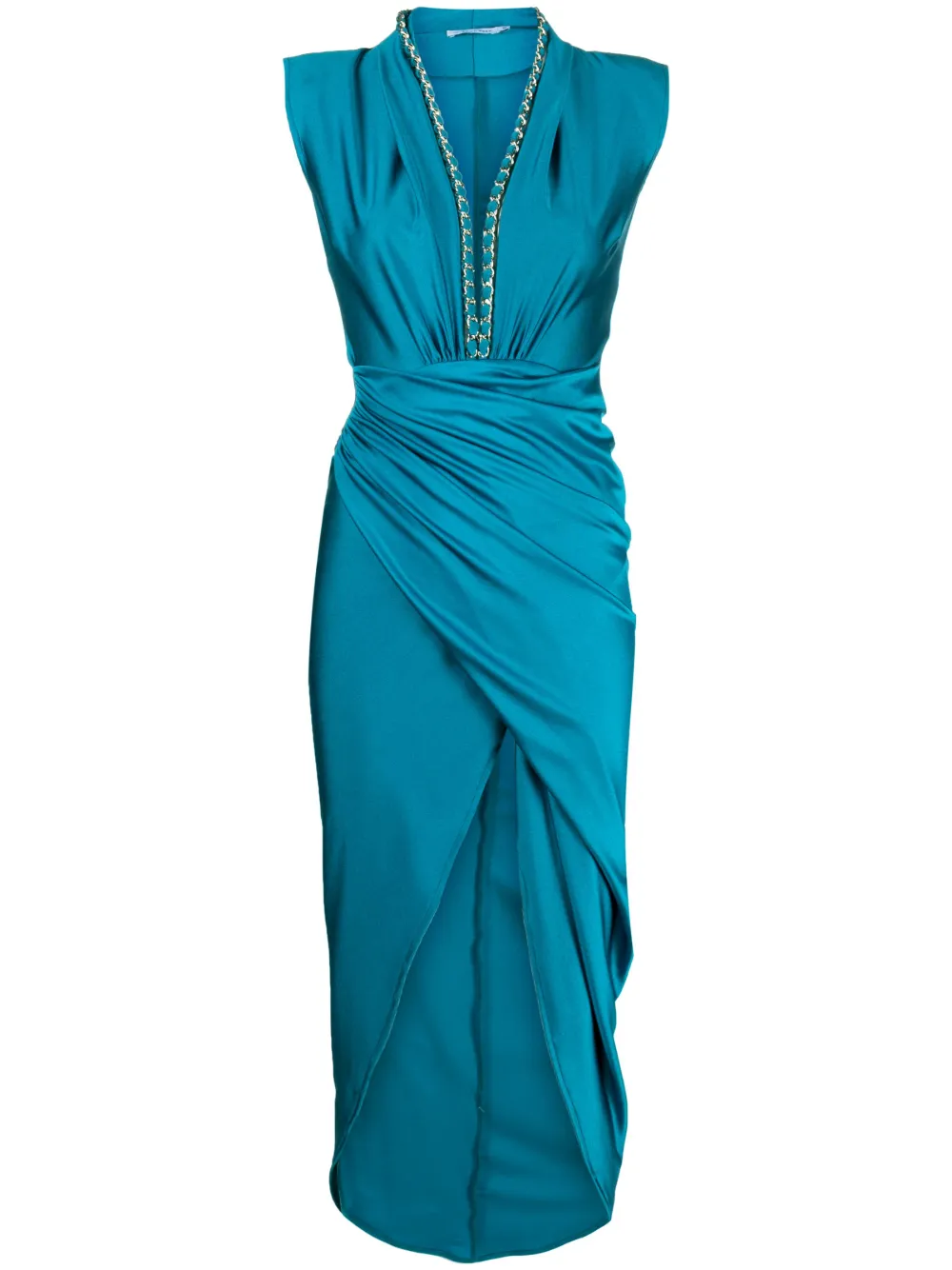Amen Chain-link Detail Satin Dress In Light Blue