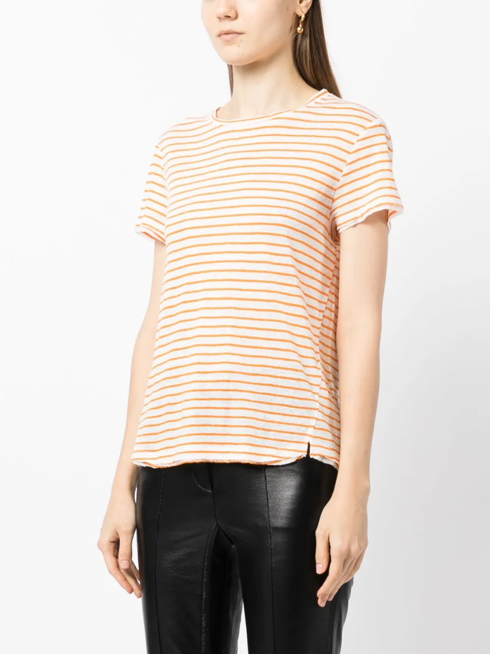 Frame Easy True Striped Linen Tee In Neutrals