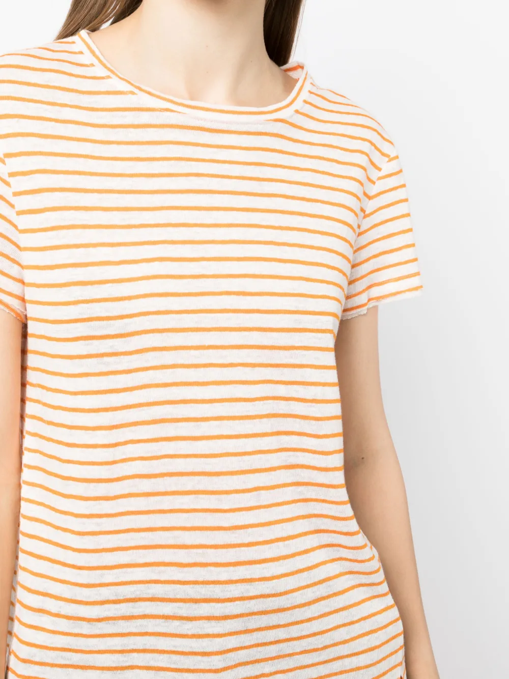 Frame Easy True Striped Linen Tee In Neutrals