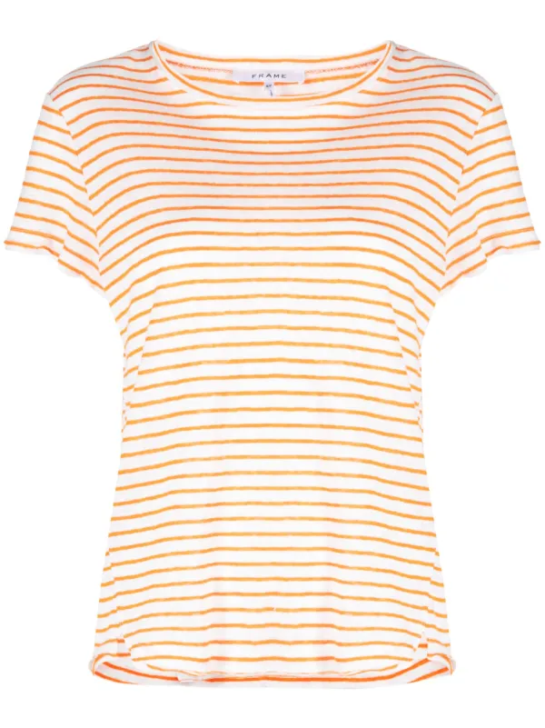 Frame Striped Organic-linen T-shirt in Neutrals