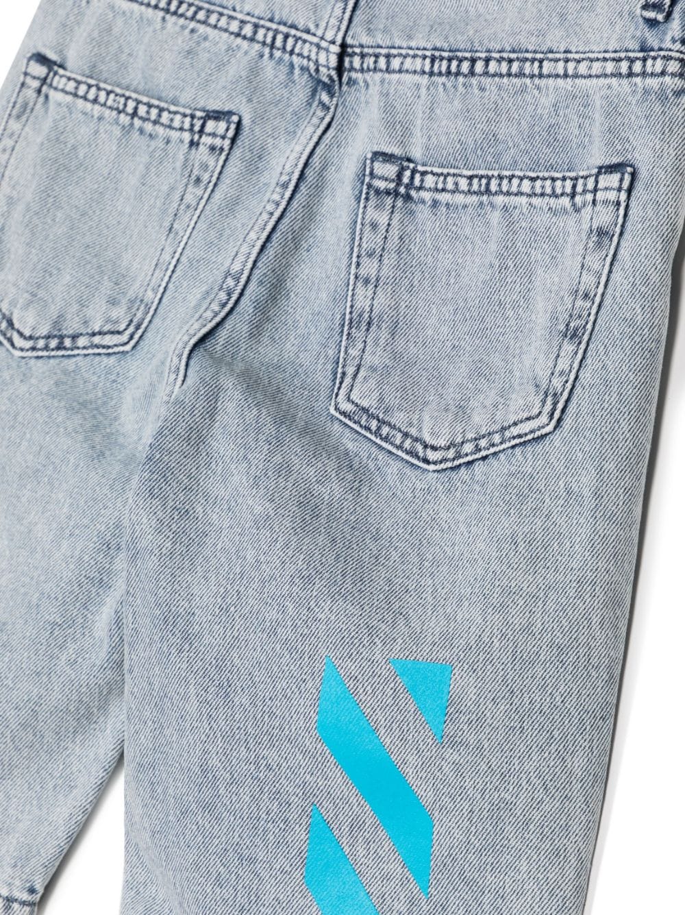 Shop Off-white Signature Diag-stripe Print Denim Shorts In Blue