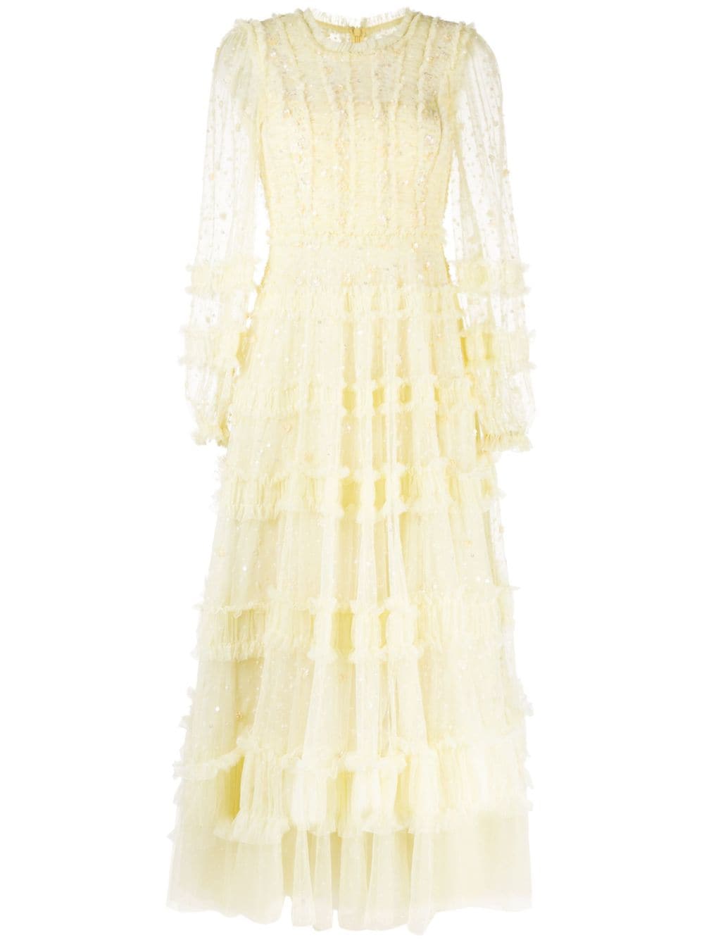 Needle & Thread Long-sleeve Lace-panel Dress In Yellow