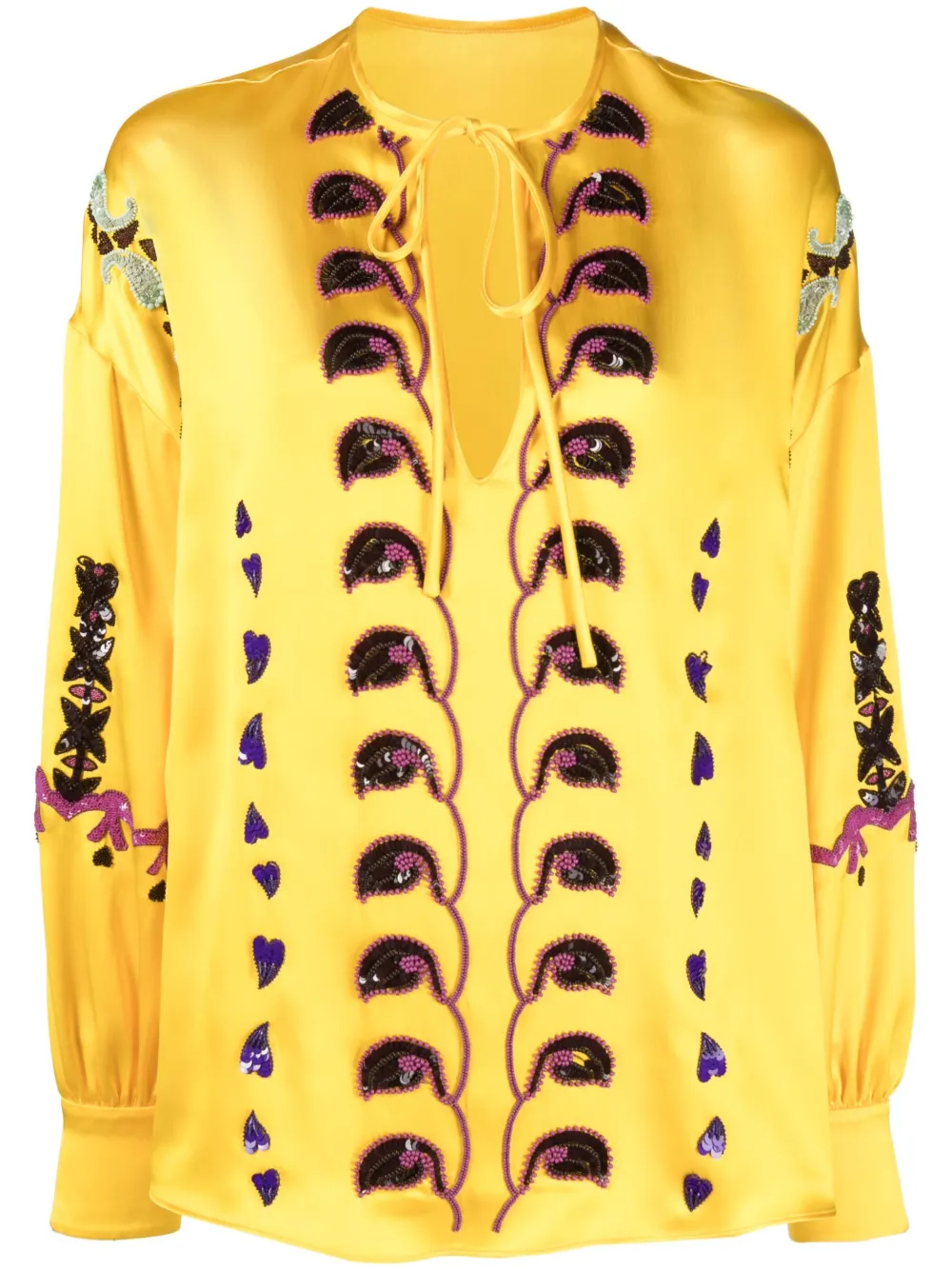 Valentino Paisley-embroidery Silk Blouse In Yellow