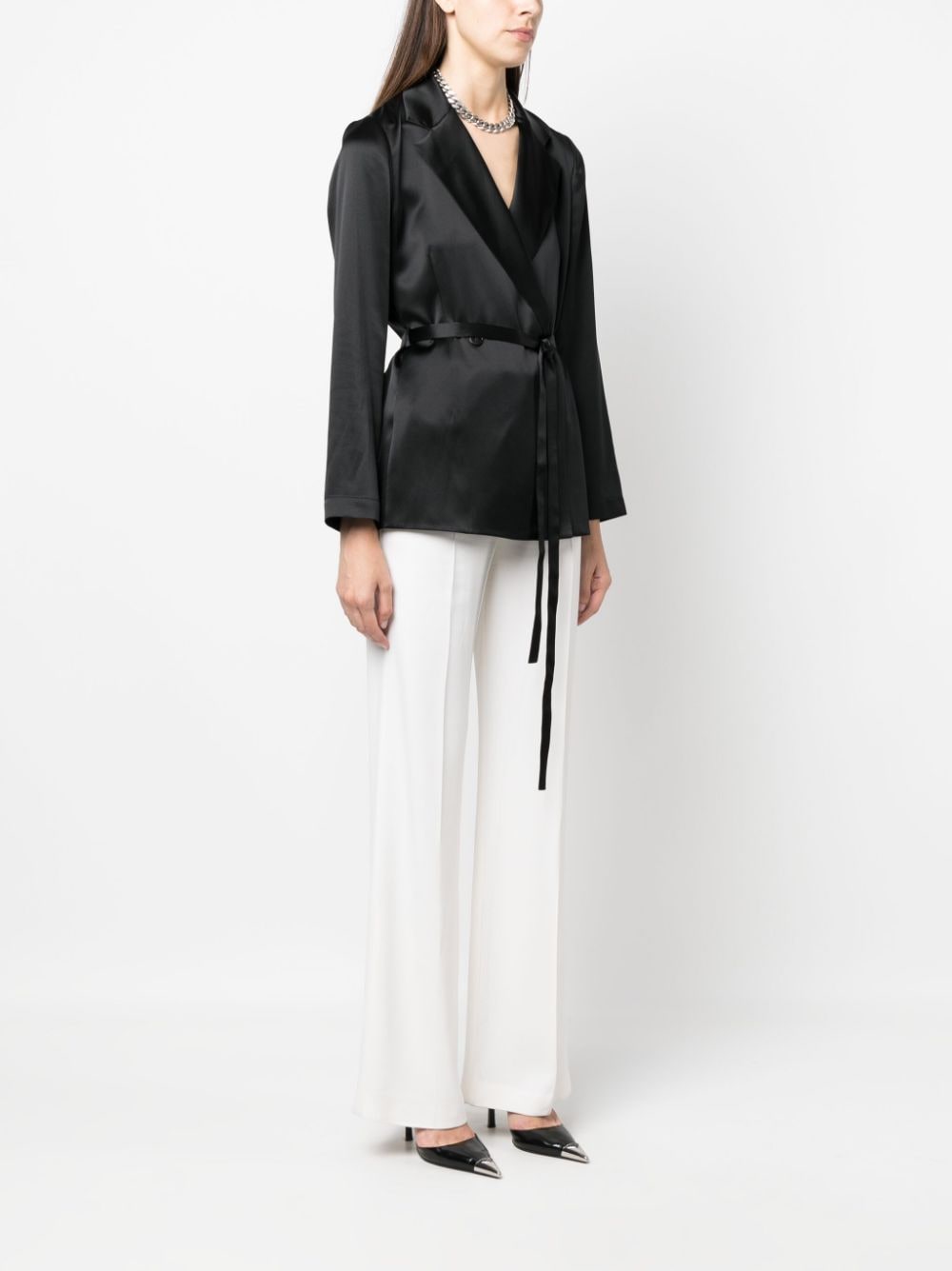 Shop Joseph Joubert Tied-waist Silk Blazer In Black