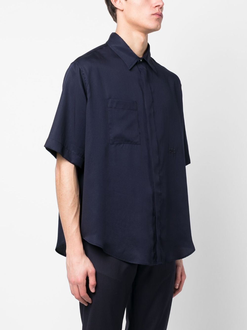 Shop 424 Logo-embroidered Short-sleeve Shirt In Blue