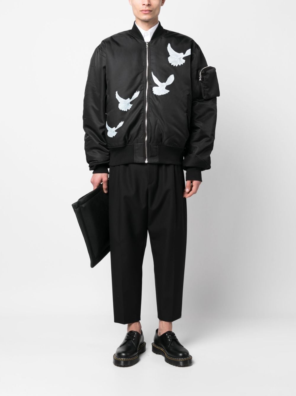 Shop 3paradis Bird-print Bomber Jacket In Black