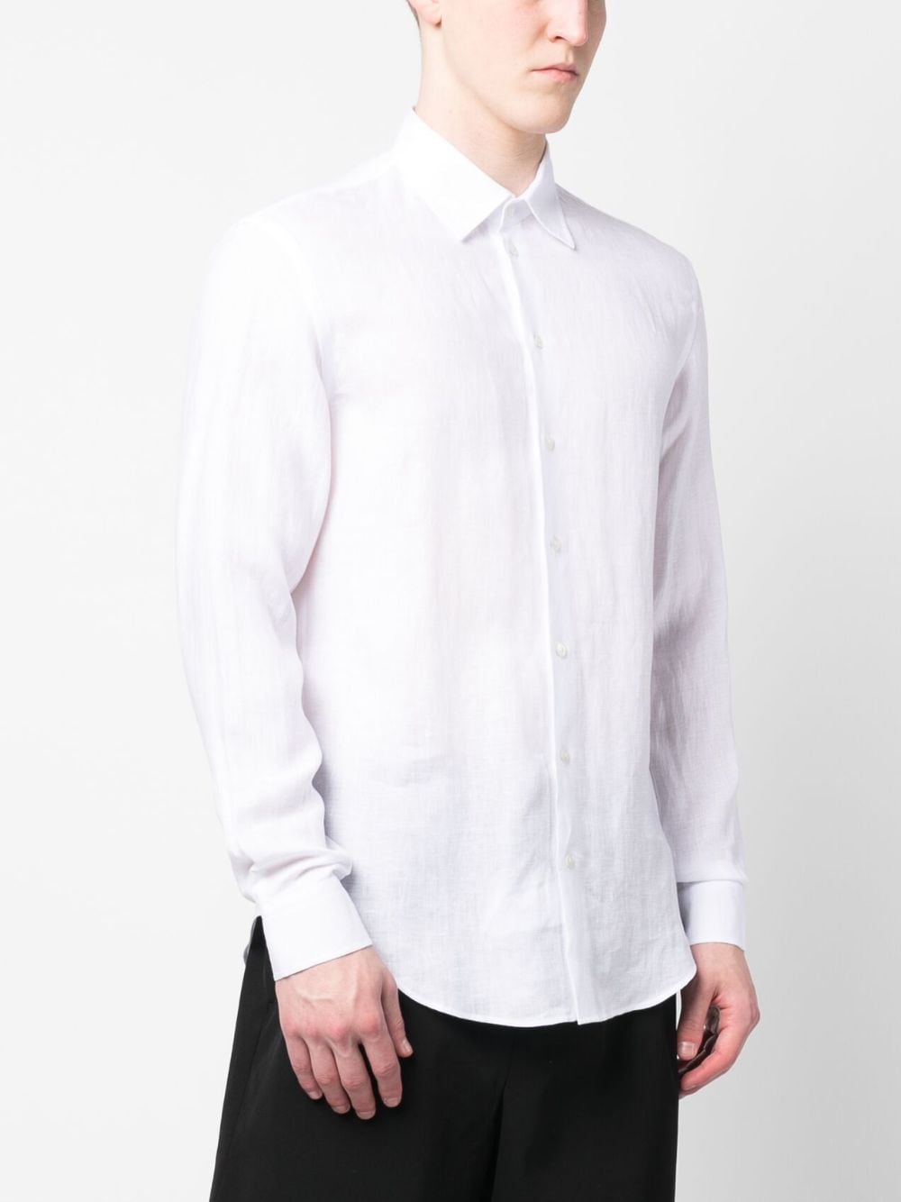 Shop Emporio Armani Long-sleeved Linen Shirt In Weiss