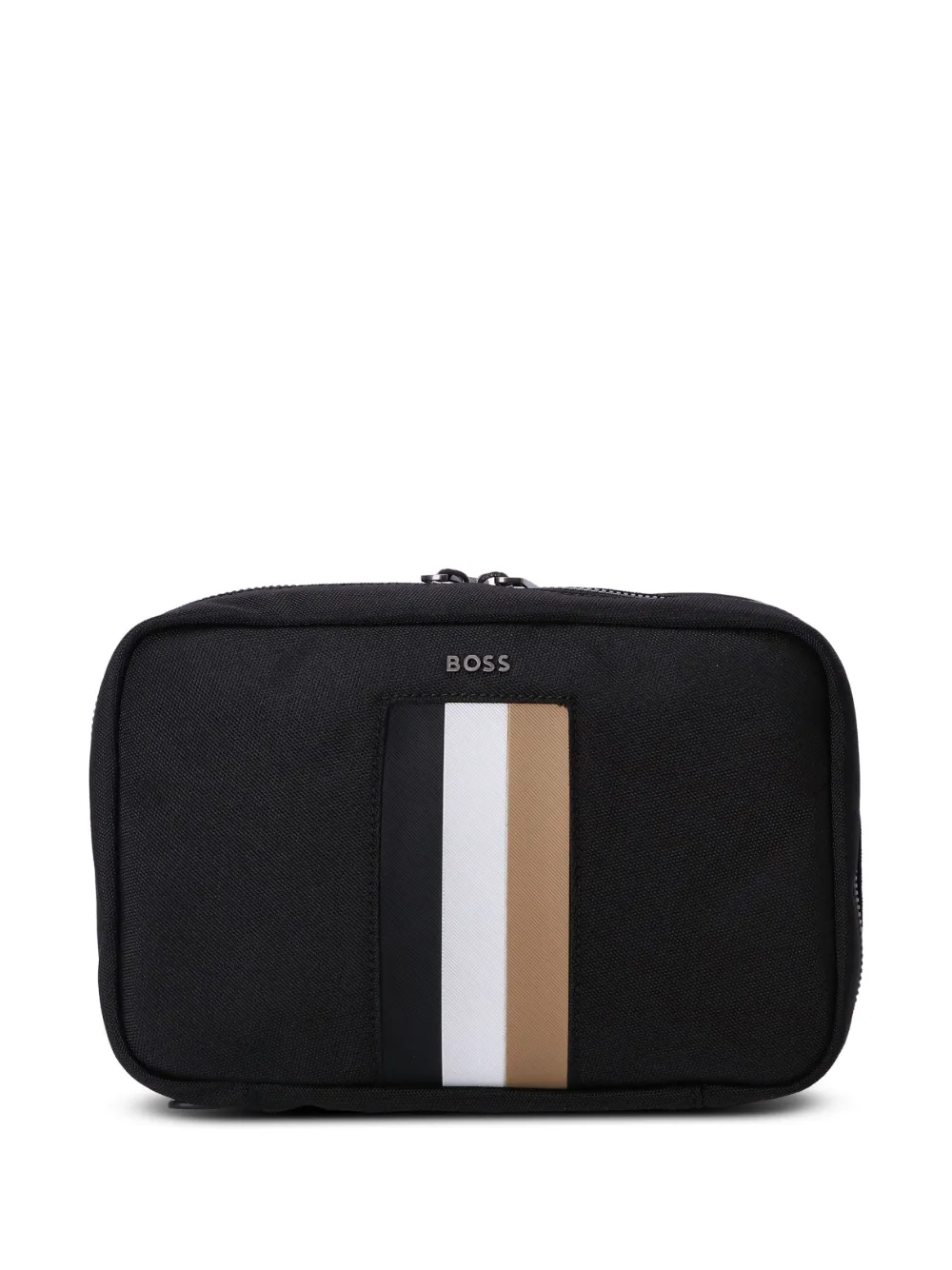 BOSS logo-lettering signature-stripe wash bag - Black