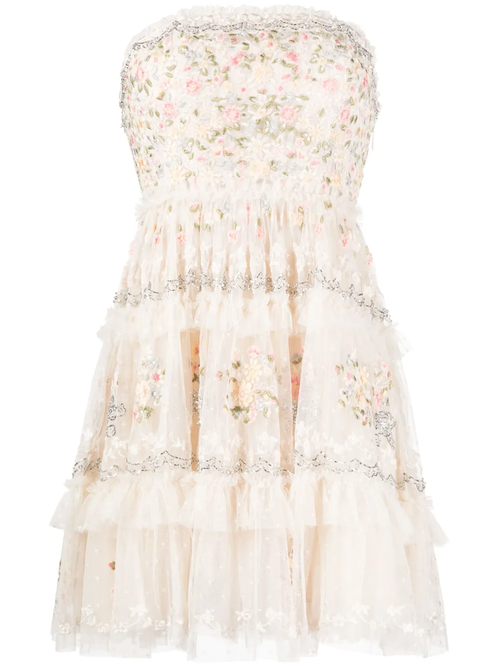 Needle & Thread Primrose Bouquet Embroidered Tulle Mini Dress In Rosa