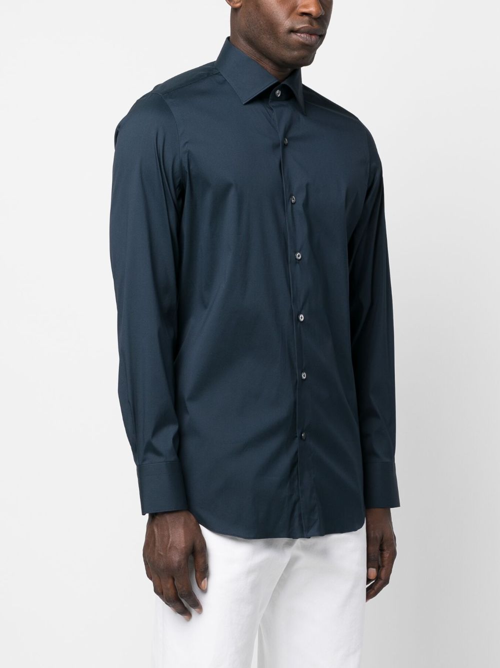 Shop Finamore 1925 Napoli Plain Cotton-blend Shirt In Blau