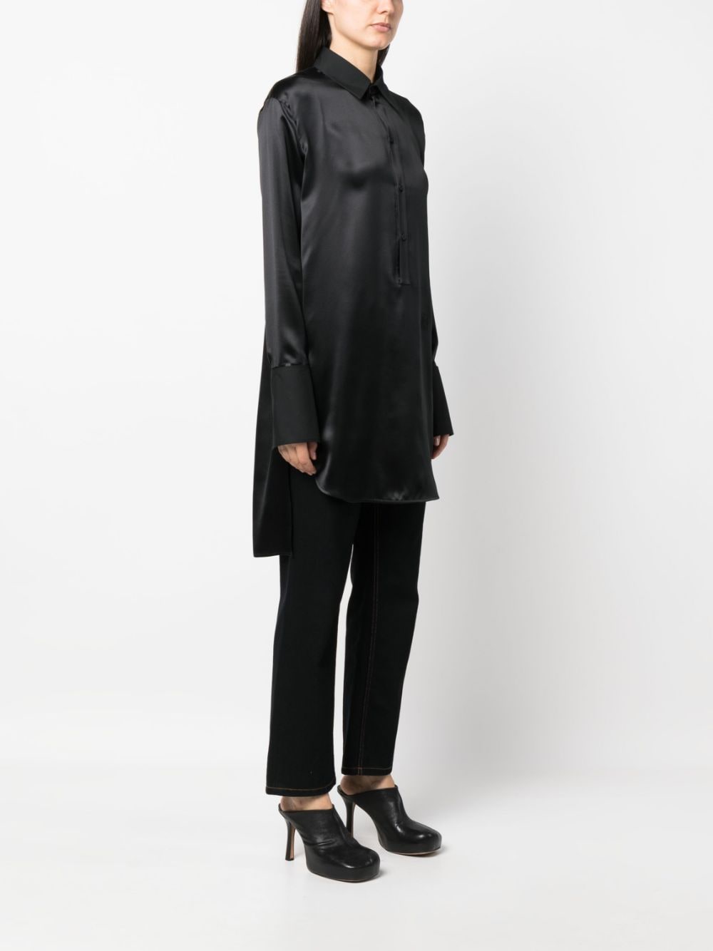 Shop Loewe Logo-embroidery Satin Shirt Dress In Black