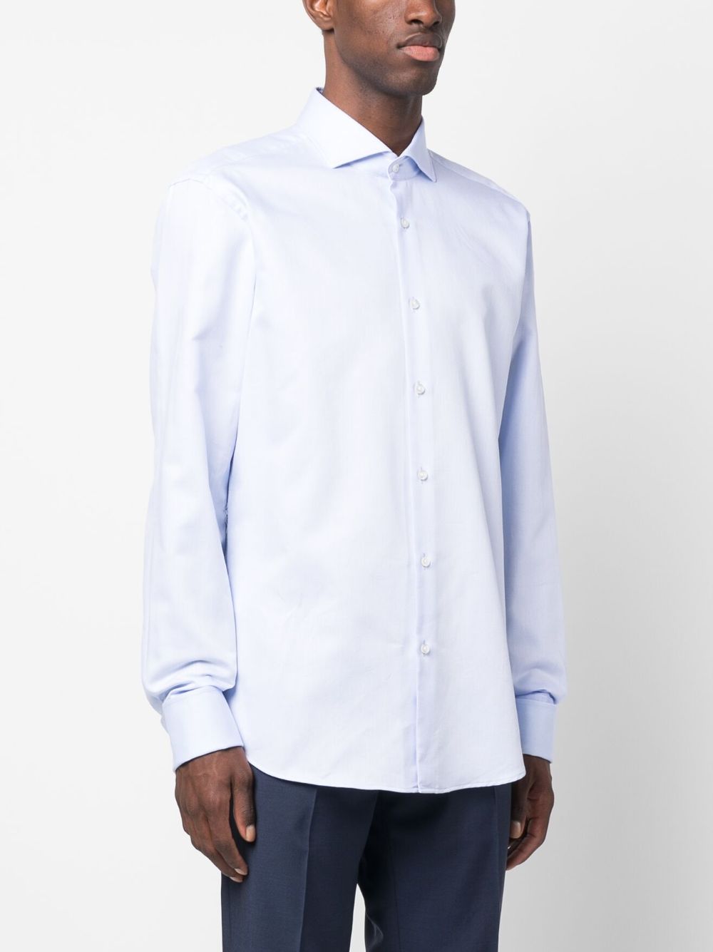 Shop Hugo Boss Spread-collar Cotton Shirt In Blau