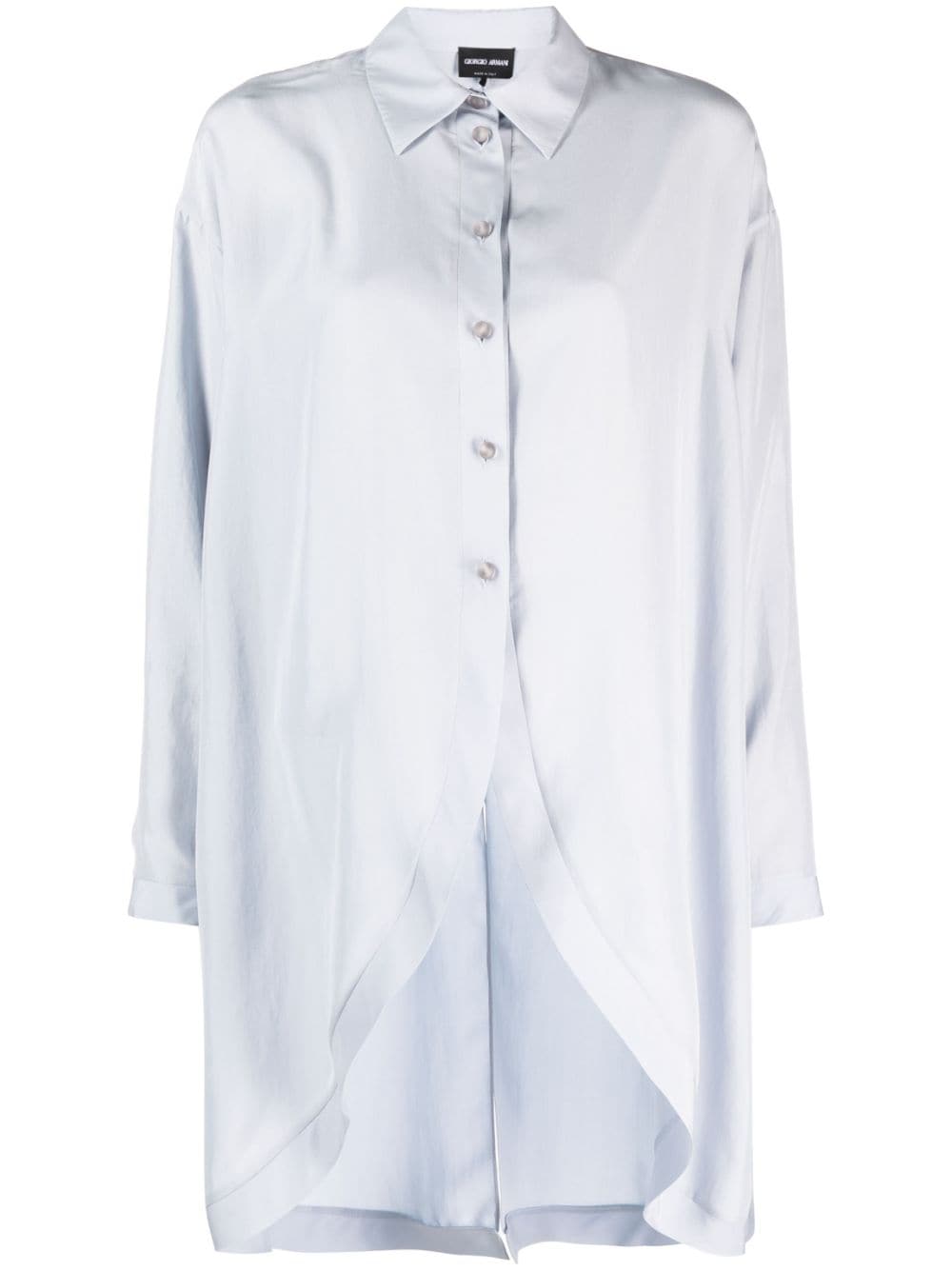 Giorgio Armani high-low button-fastening silk shirt - Blue