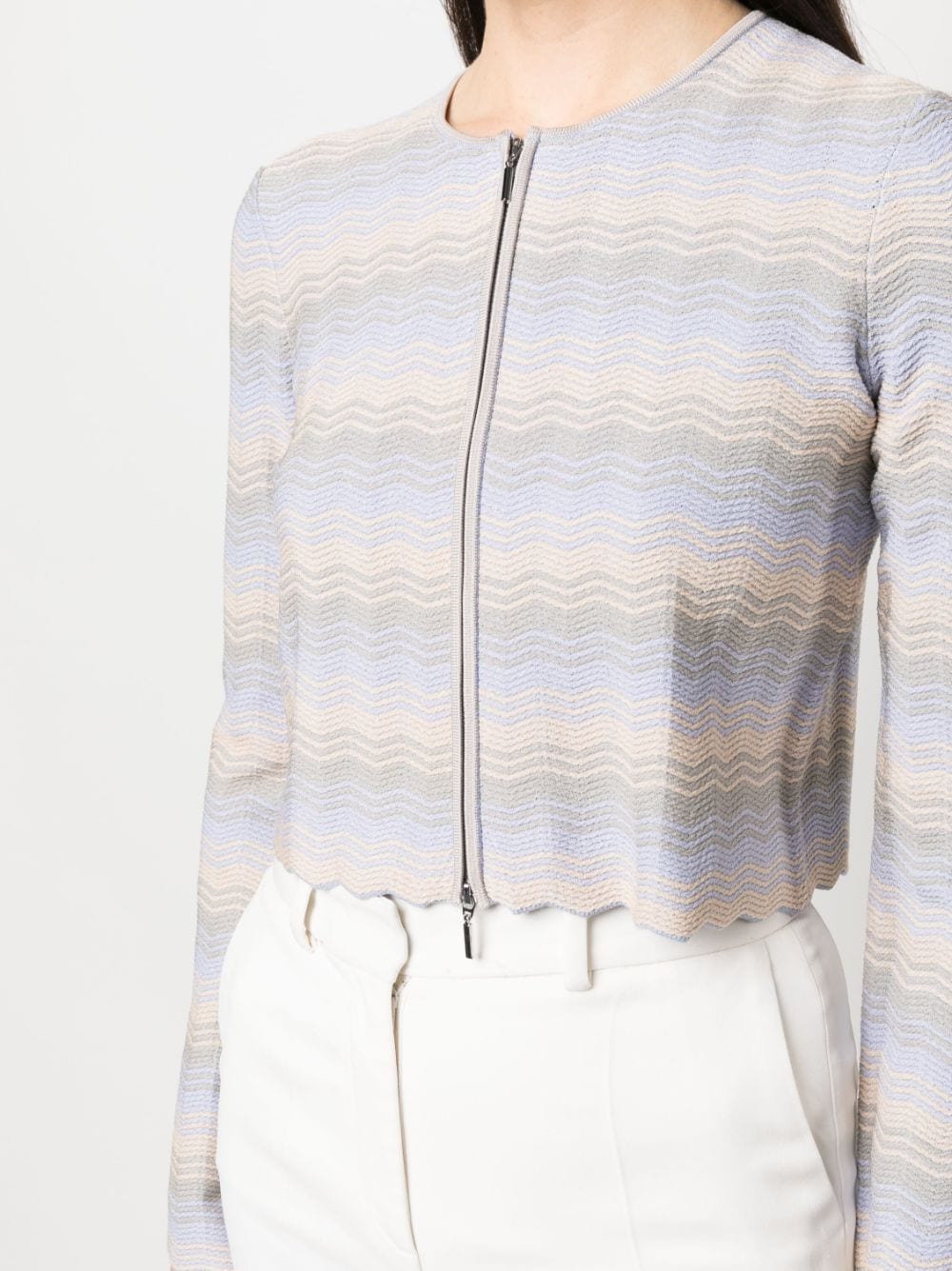 Shop Emporio Armani Zigzag-pattern Cropped Jacket In Violett