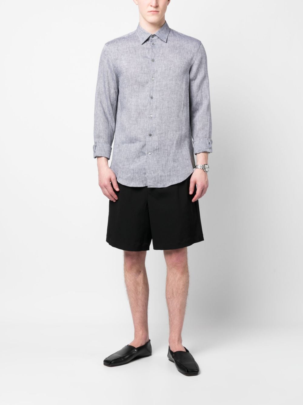 Shop Emporio Armani Long-sleeved Linen Shirt In Grey