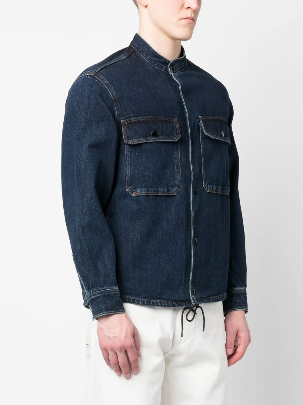 Emporio Armani Band Collar Denim Jacket Farfetch
