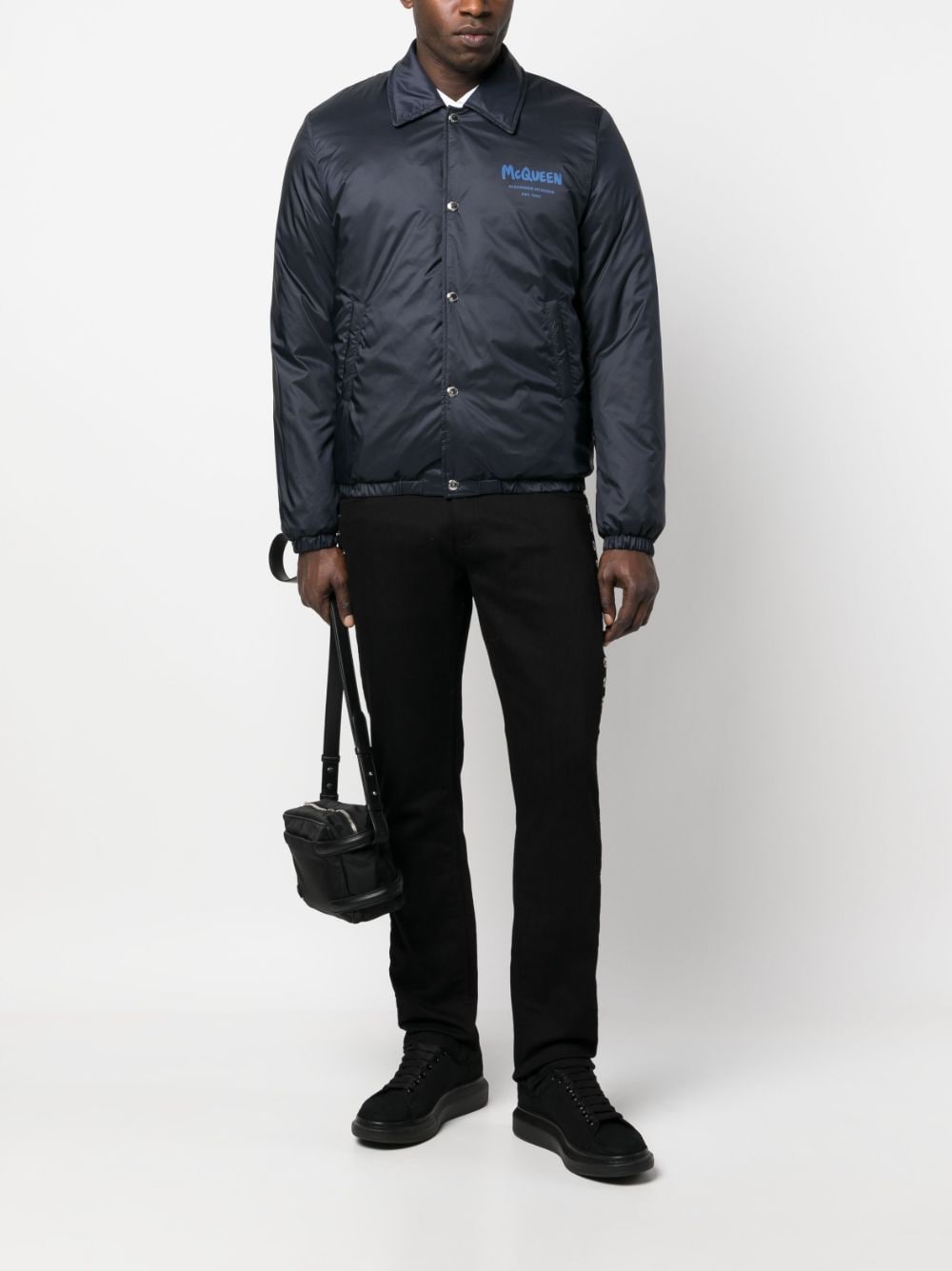 Shop Alexander Mcqueen Logo-print Bomber Jacket In Blau