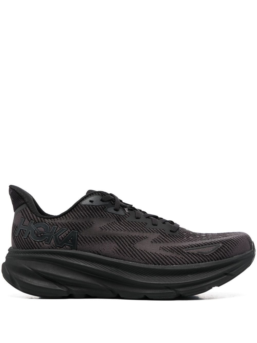 Shop Hoka Mesh-panel Lace-up Sneakers In Black