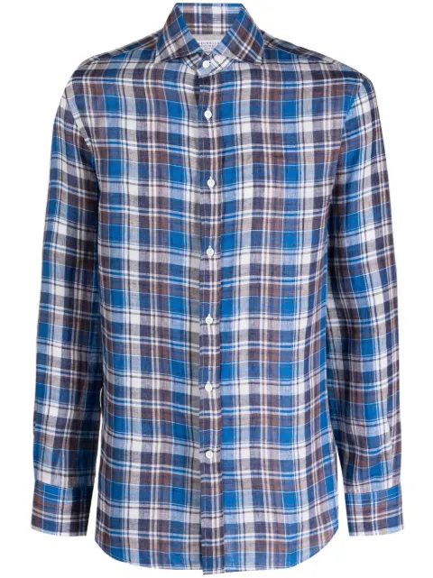Brunello Cucinelli check-pattern linen shirt