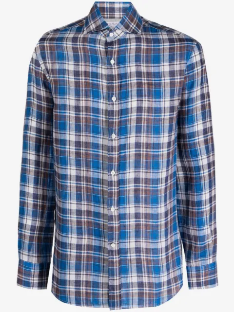 Brunello Cucinelli check-pattern linen shirt