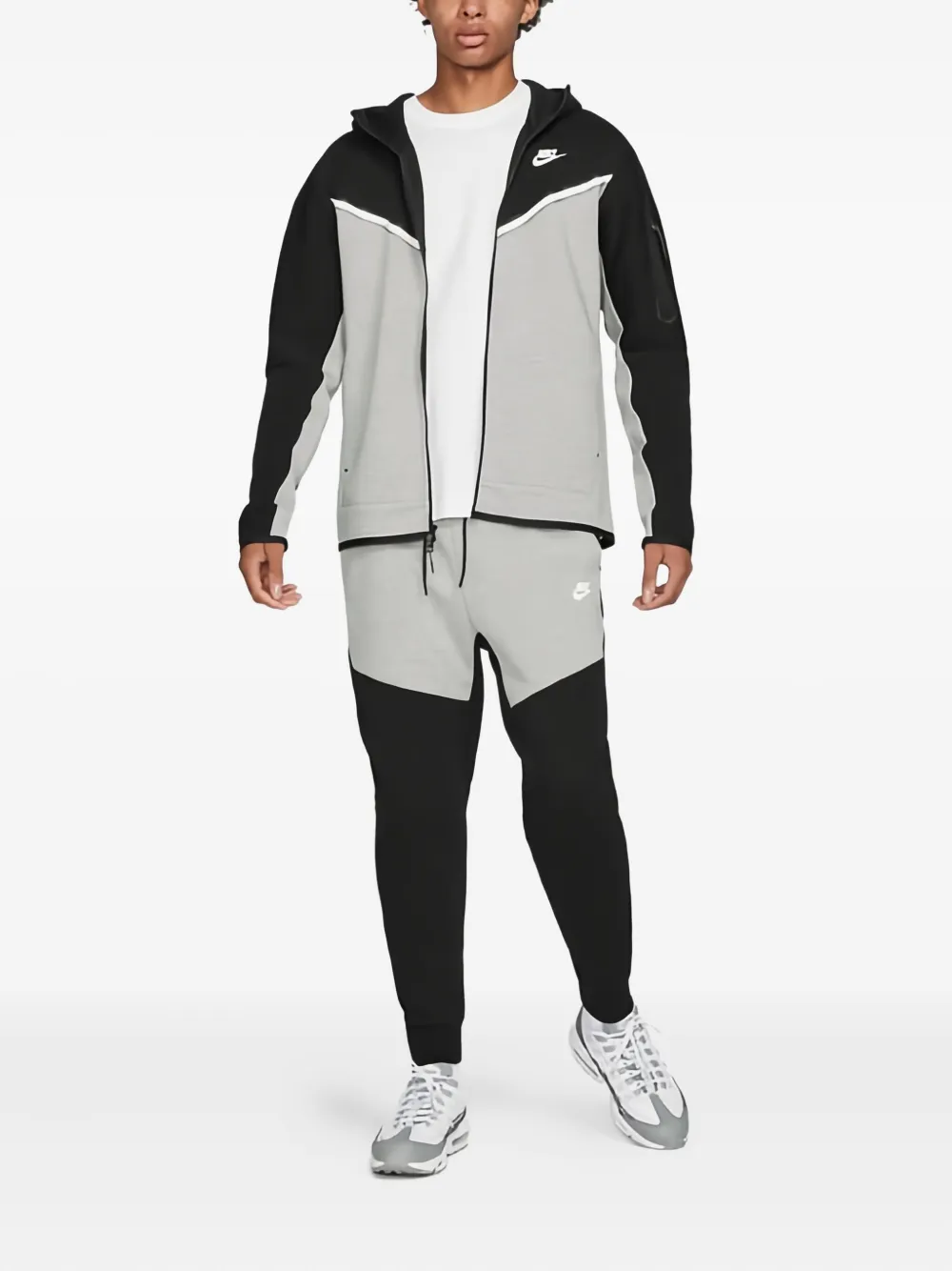 Nike chevron-panel tech fleece hoodie Grijs