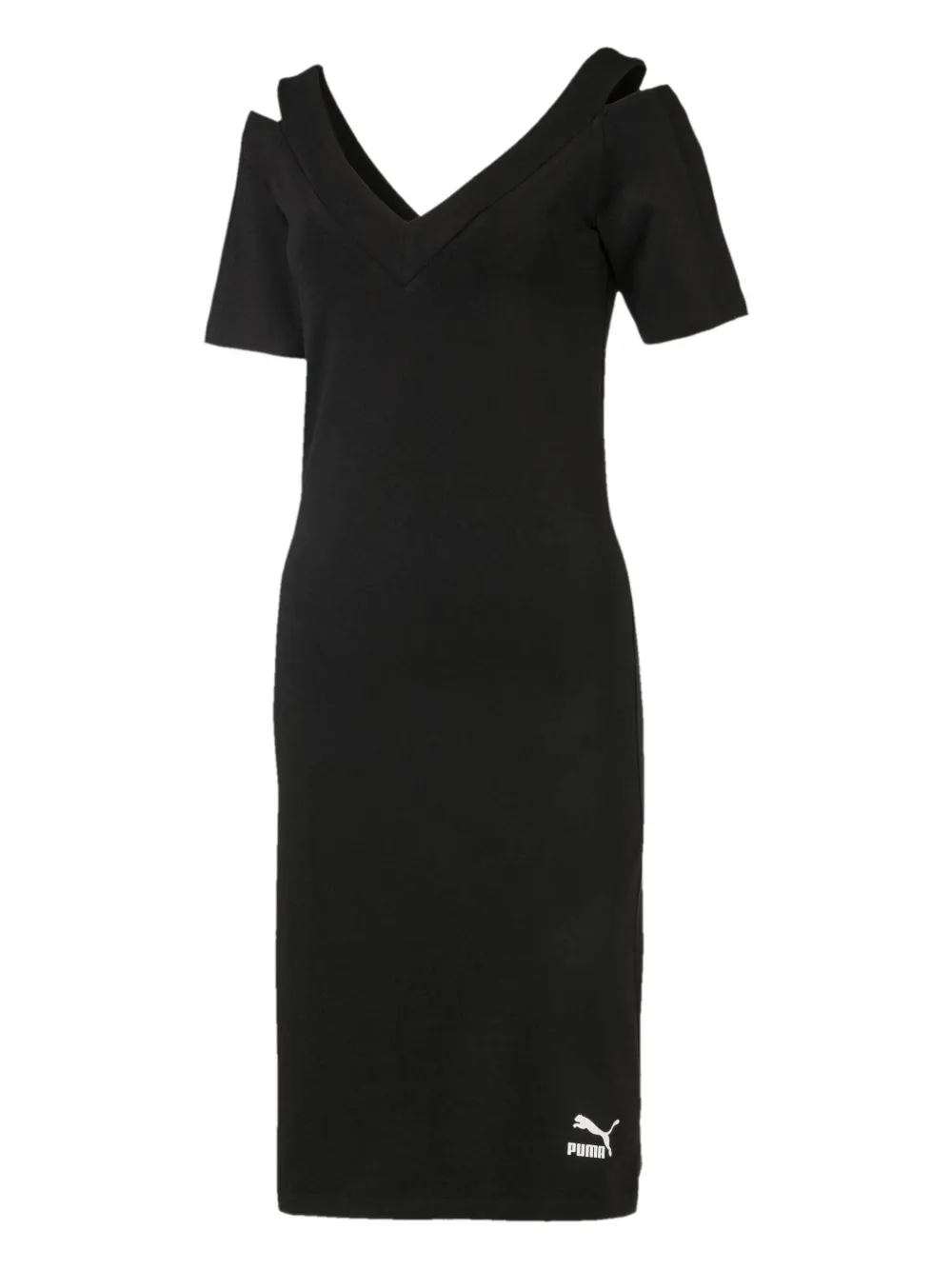 Puma T7 Cold-shoulder Mini Dress In Black