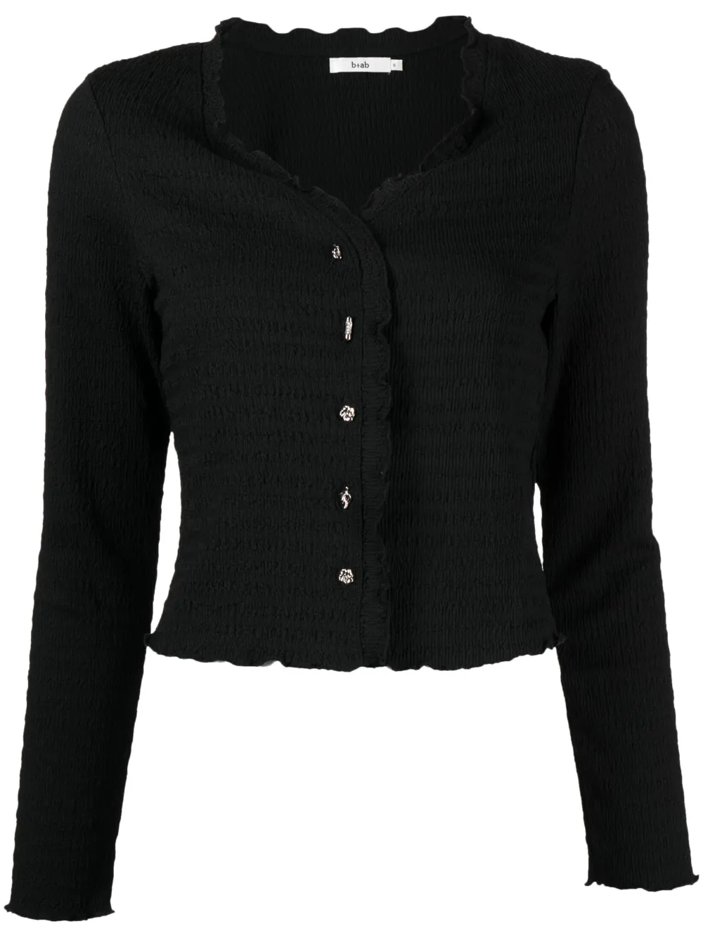b+ab crepe-texture long-sleeve cardigan - Black