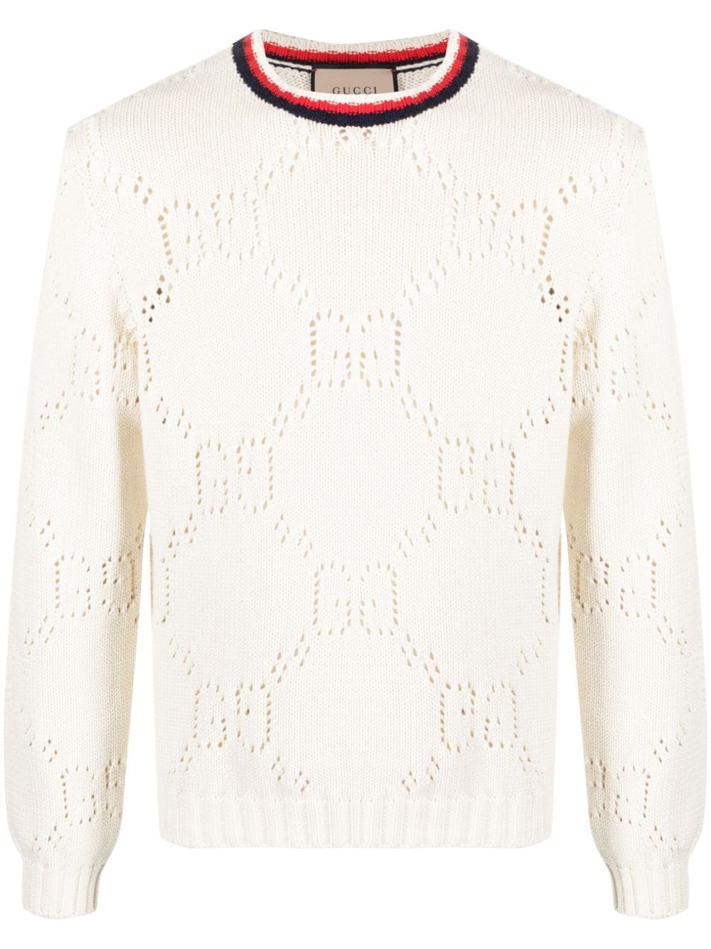 Gucci Perforated Gg Cotton Sweater In White