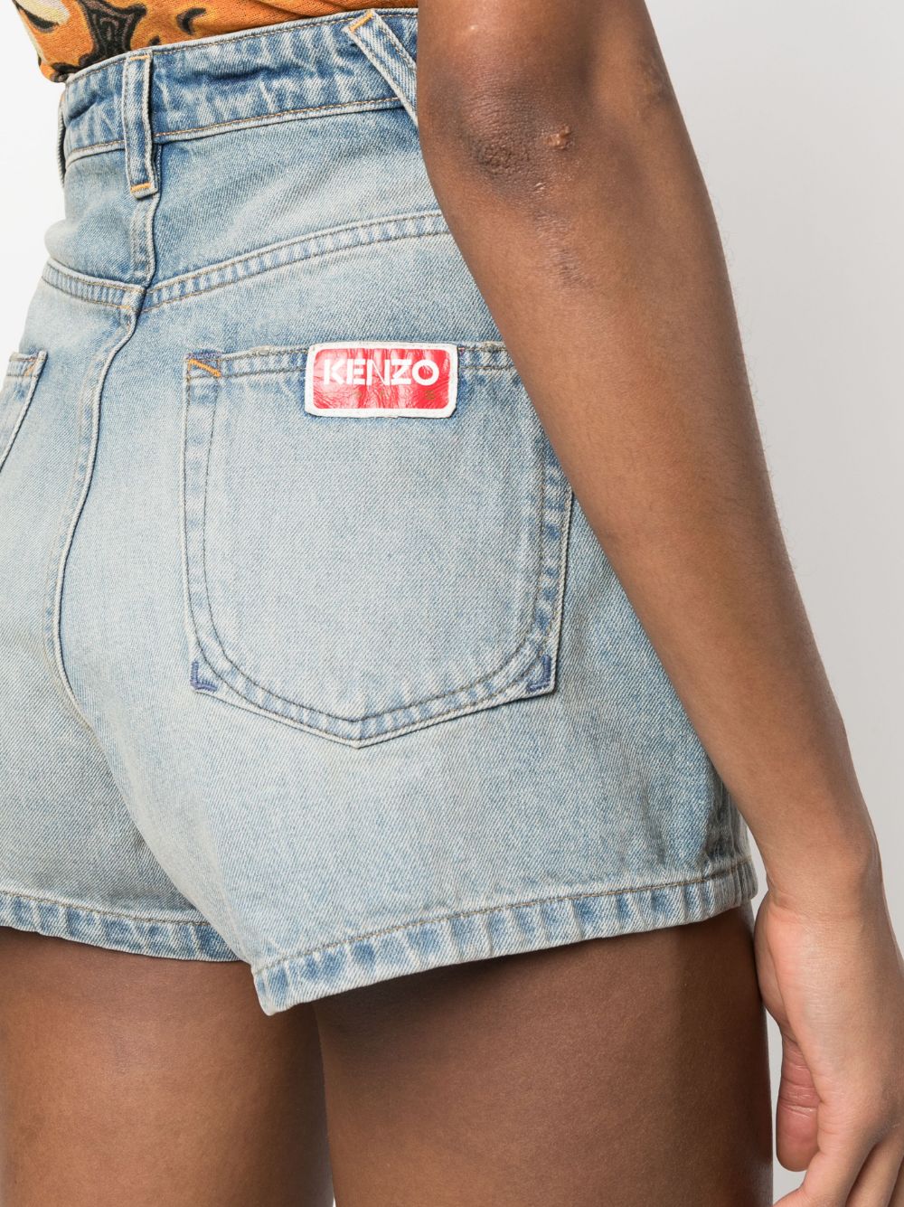 Shop Kenzo High-waisted Denim Shorts In Blau