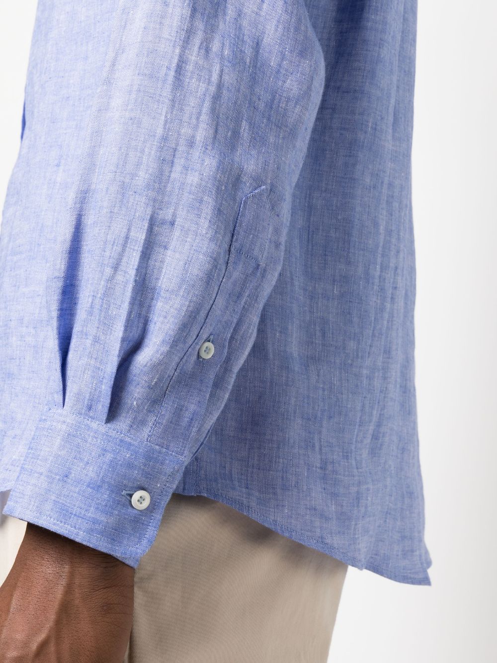 Shop Brunello Cucinelli Long-sleeve Linen Shirt In Blue