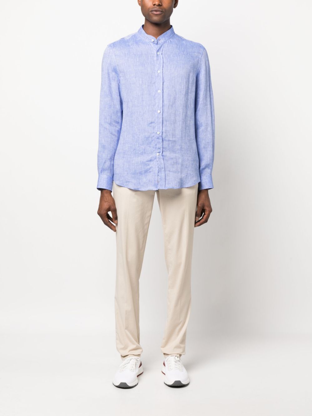 Shop Brunello Cucinelli Long-sleeve Linen Shirt In Blue