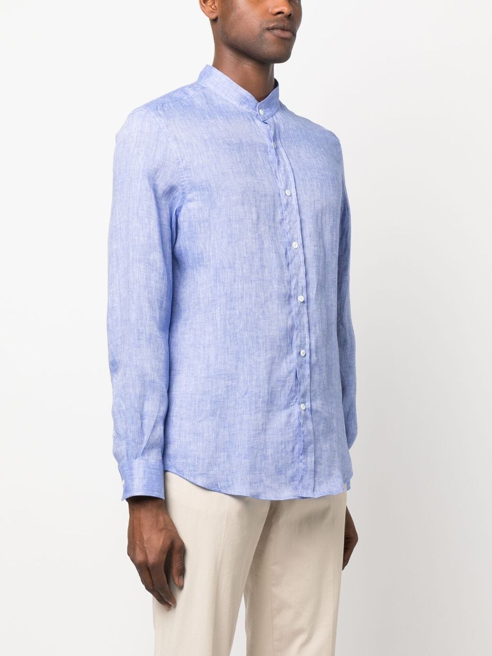 Shop Brunello Cucinelli Long-sleeve Linen Shirt In Blue
