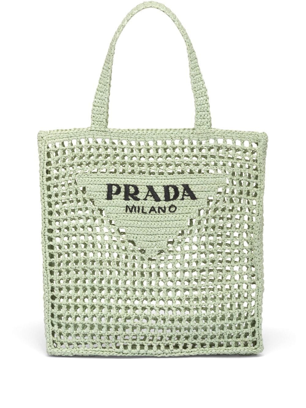 Image 1 of Prada triangle-logo crochet rafia tote bag