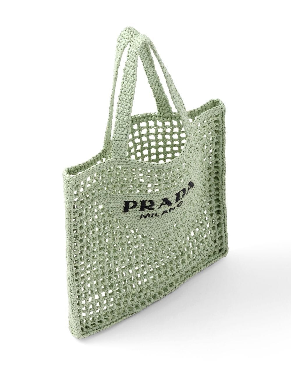 Shop Prada Triangle-logo Crochet Rafia Tote Bag In Green